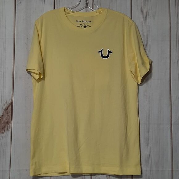 True Religion T-shirt Men's Medium Yellow Short Sleeve Crew Neck - Picture 1 of 4